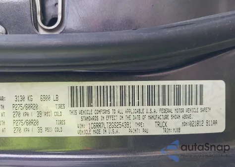 2016 Ram 1500 Outdoorsman from USA, damaged, VIN 1C6RR7LT2GS254391